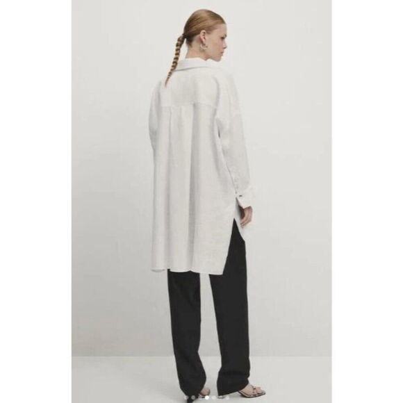 Massimo Dutti Womens Button Up Shirt S Small White Lined Oversized 9418/952 NWT - Picture 3 of 14